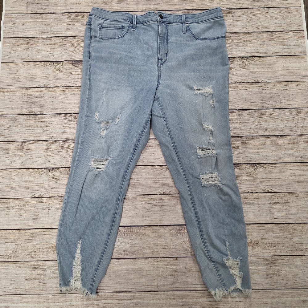 Mossimo Light Blue Distressed High Rise Jegging Crop Jeans Size 16/33R